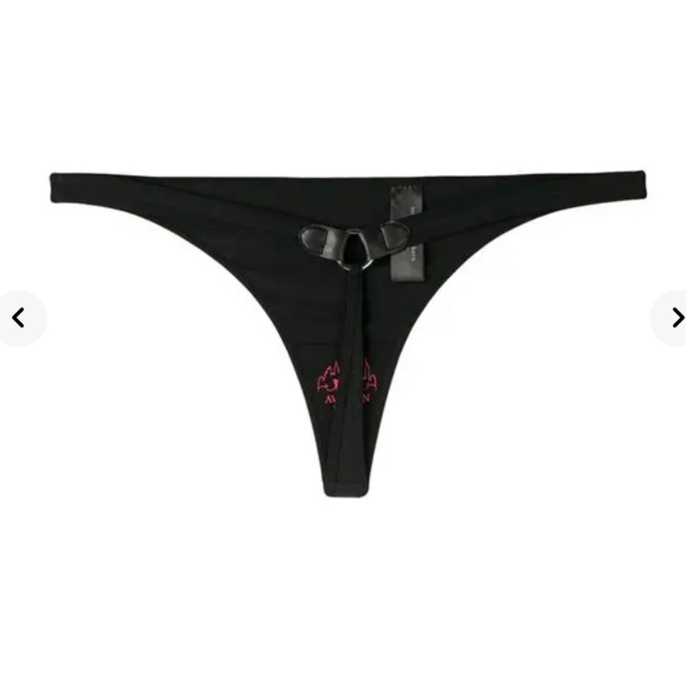New Farfetch MARLIES DEKKERS Black Lingerie Sexy Femme Fatale Thong Metal Ring